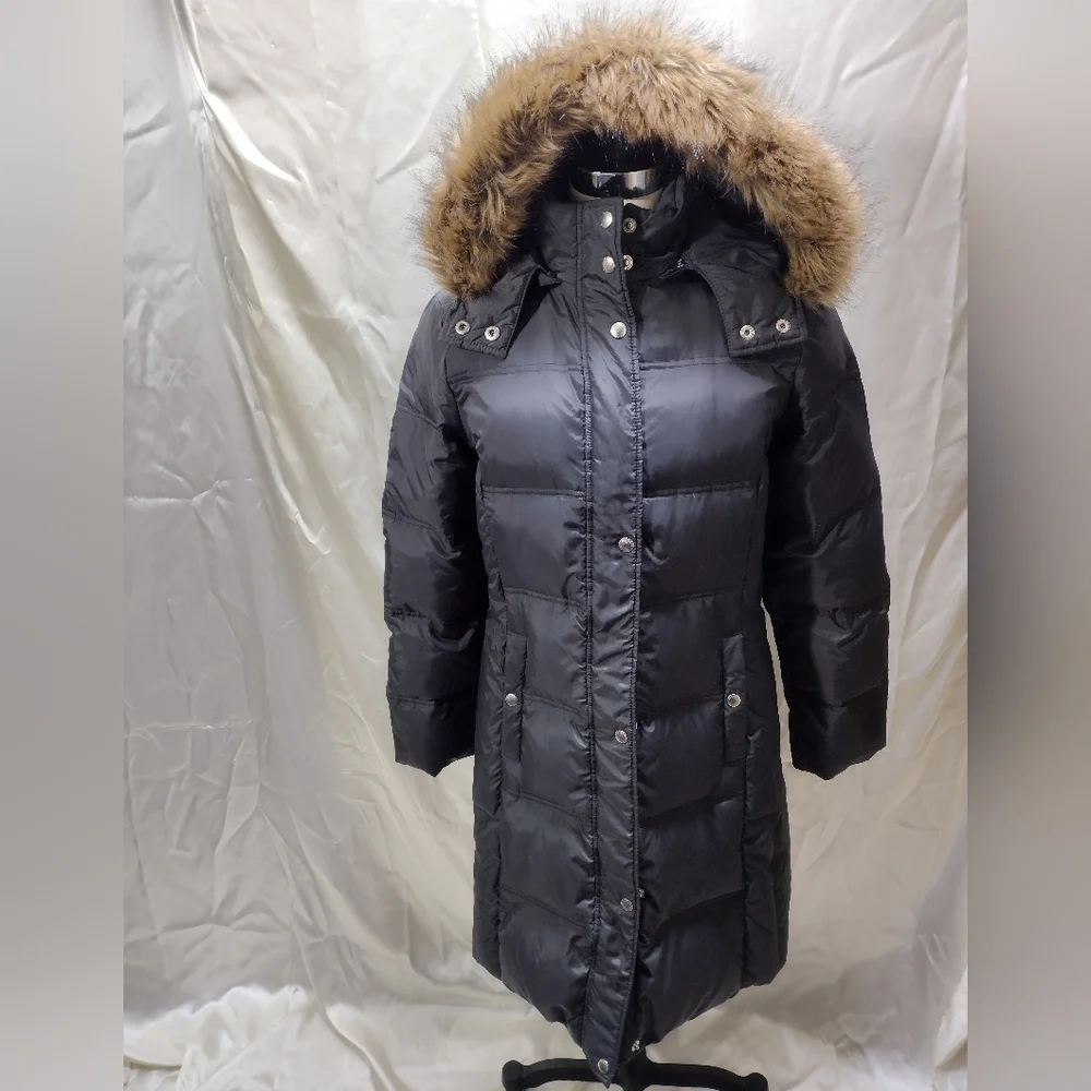 Michael Kors M Parka Long Puffer Coat Women Gray Down Hooded WINTER JACKET